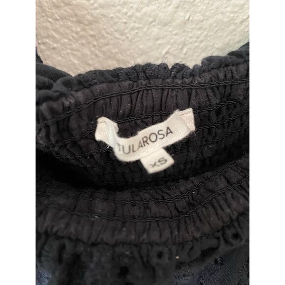 Tularosa Carlotta Eyelet Floral Midi Dress XS Black Smocked Ruffle Cottage FLAWS - Picture 9 of 13